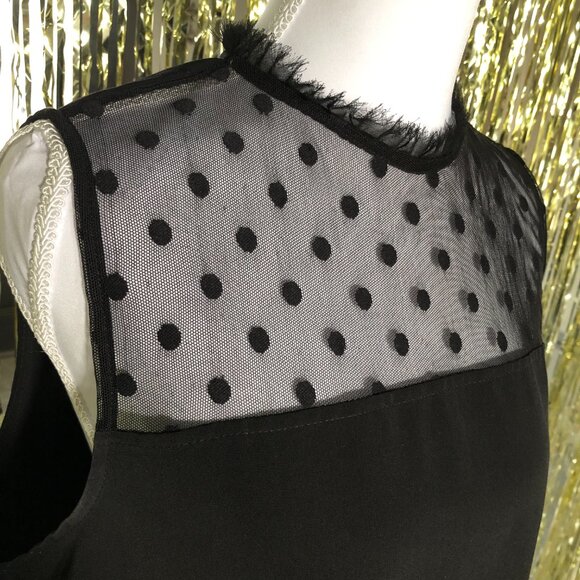 Black Sleeveless Polka Dot Sheer Mesh Yoke Top Forever 21 Size Medium Elegant - Picture 5 of 12